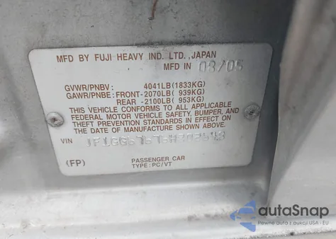 2006 Subaru Impreza 2.5I from USA, damaged, VIN JF1GG67676H802648